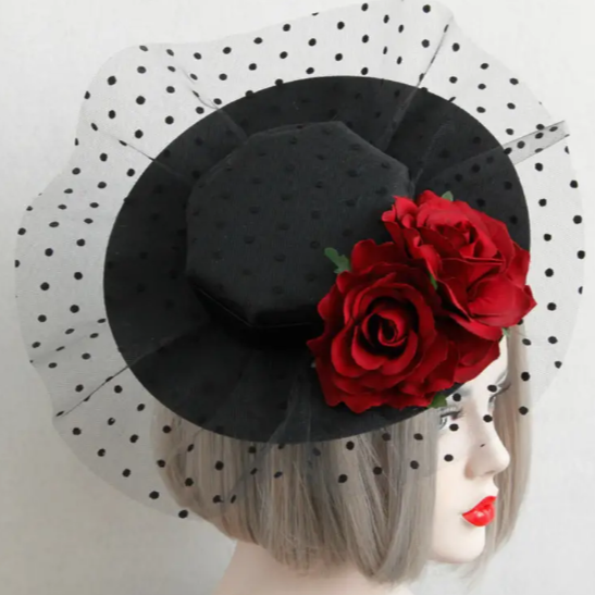 Lady in red fascinator