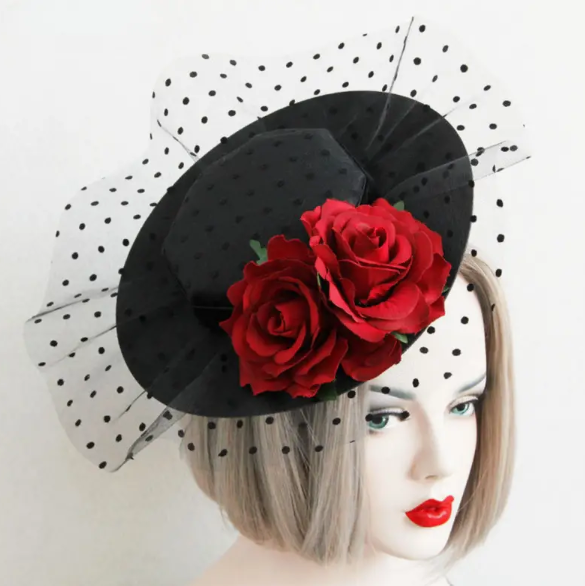 Lady in red fascinator