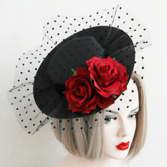 Lady in red fascinator